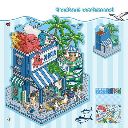 Landscape stickers large 3D stereoscopic scene collage miniature scene ledger stickers DIY stickers