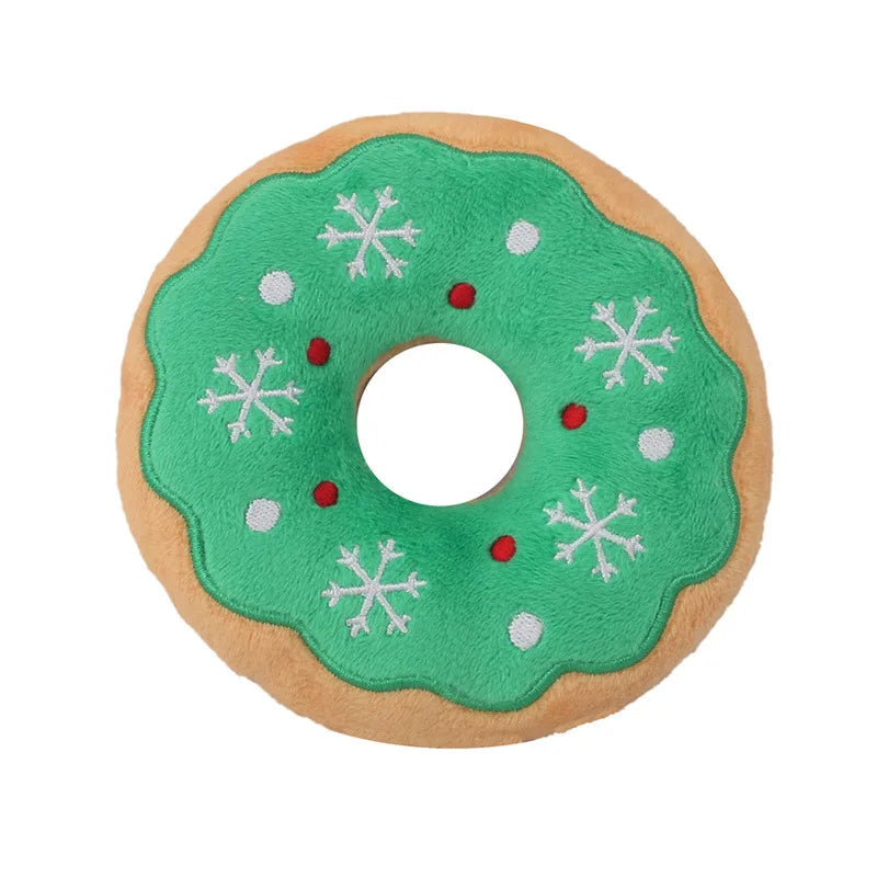 Xmas Pet Dog Plush Noise Chewing Toy Santa Elk Gingerbread Man Donut Cat Dog Christmas Series Cartoon Dog Toy Plush Squeak Toy