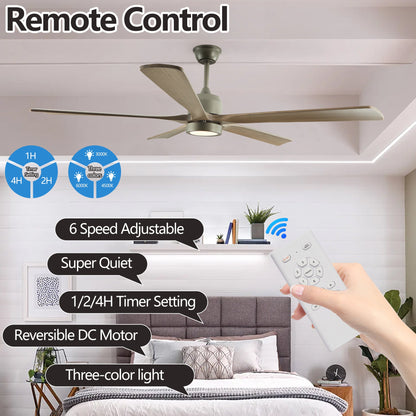 60 "modern wooden ceiling fan with lighting and remote control, 6-speed noiseless reversible DC motor ceiling fan