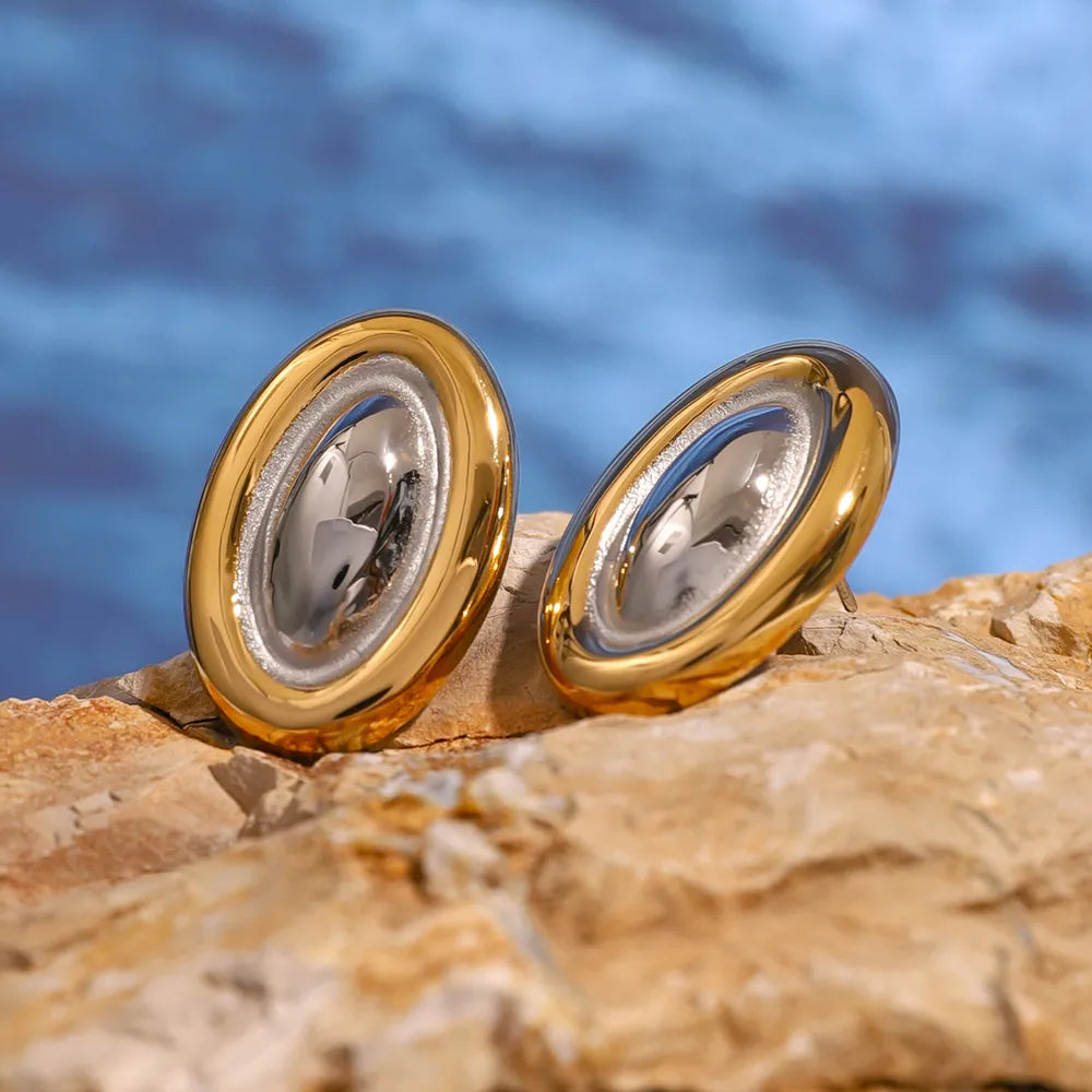 Stainless steel color blocked oval earrings fashionable and versatile titanium steel earrings