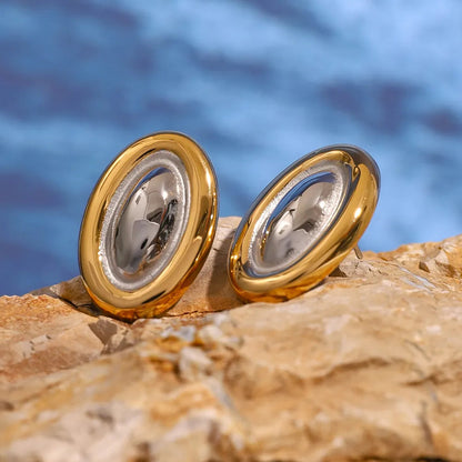 Stainless steel color blocked oval earrings fashionable and versatile titanium steel earrings