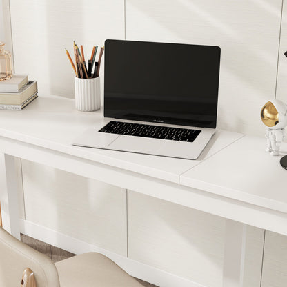 Twin Loft Wood Bed with Under-bed, Built-in Desk, a Storage Cabinet of 2 Drawers, Guardrails, Ladder,White