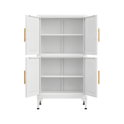 White metal kitchen storage cabinet, kitchen pantry storage cabinet with door and shelf, adjustable leveling feet