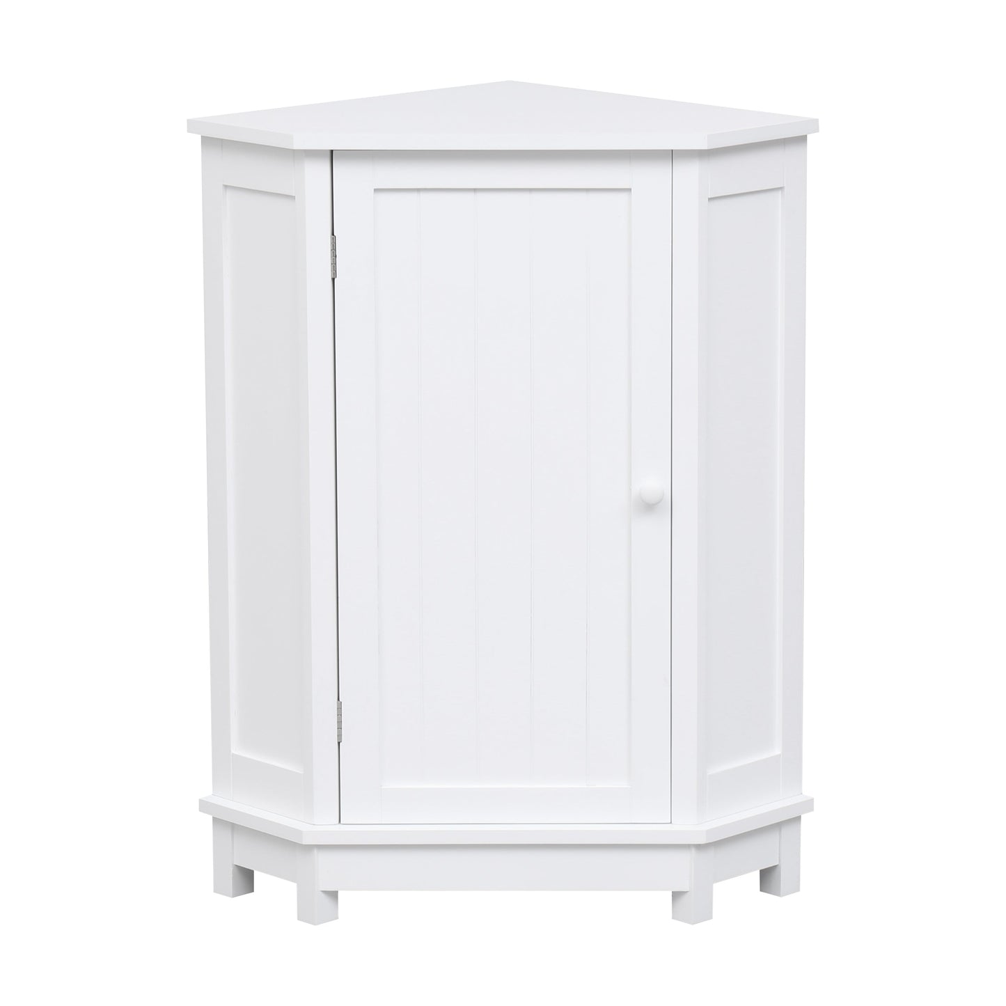 White Bathroom Cabinet Triangle Corner Storage Cabinet with Adjustable Shelf Modern Style MDF Board