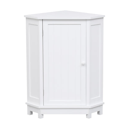 White Bathroom Cabinet Triangle Corner Storage Cabinet with Adjustable Shelf Modern Style MDF Board