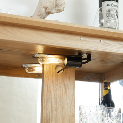 Light colored glass cabinet with adjustable glass frame, including cabinet light bulbs OAK with 2 doors and 1 drawer