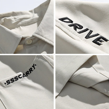 Simple letter embroidery casual short sleeved shirt men's half sleeved shirt