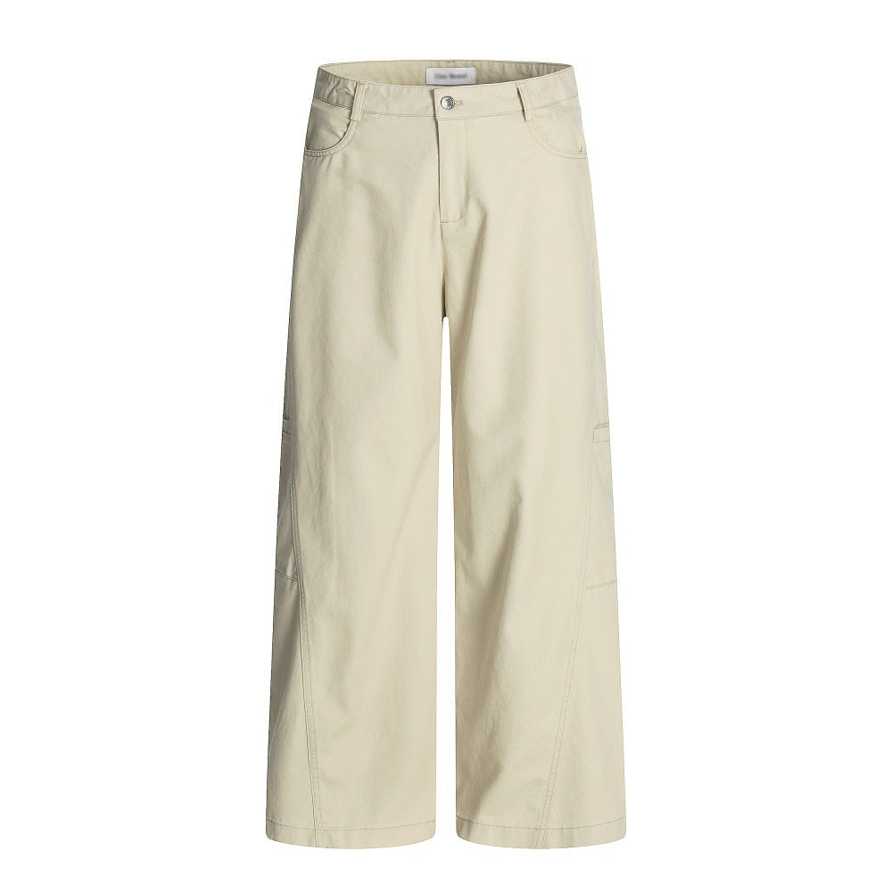 Design Sense Multi-Pocket Workwear Casual Trousers Men's Solid Color Loose Wide-Leg Straight Leg Long Pants Vibe Trendy Retro Versatile