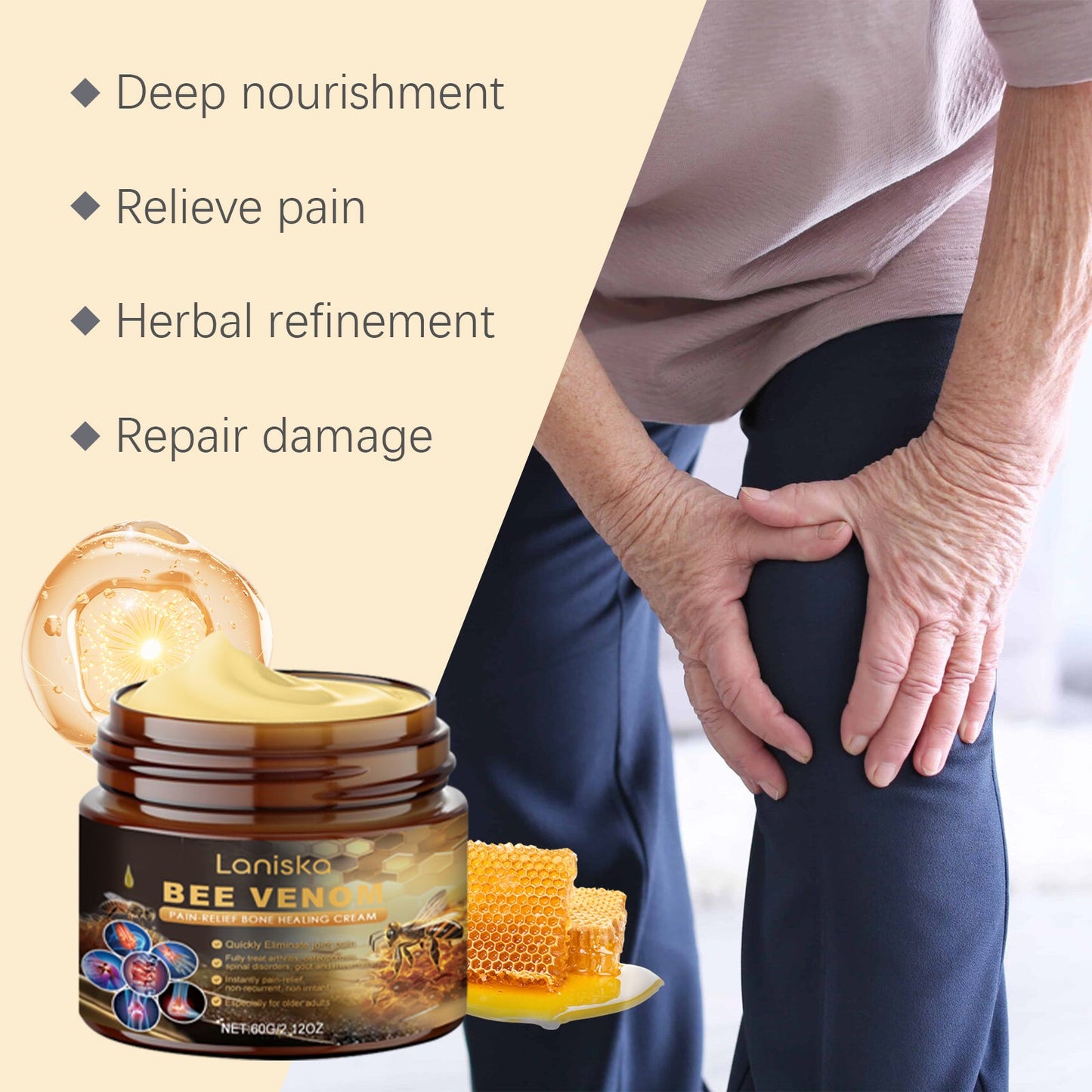 Bee Venom Joint Care Cream Gently Soothes Joints, Bones And Muscles With Daily Massage Treatment