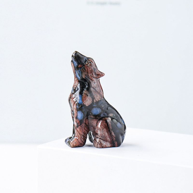 Natural crystal wolf cub carving piece, crystal animal raw stone, mineral specimen, home decoration ornament
