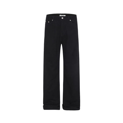 Loose Denim Pants Men's Street Trend Loose Straight Leg Trousers Pure Color Floor-Length Wide-Leg Long Pants