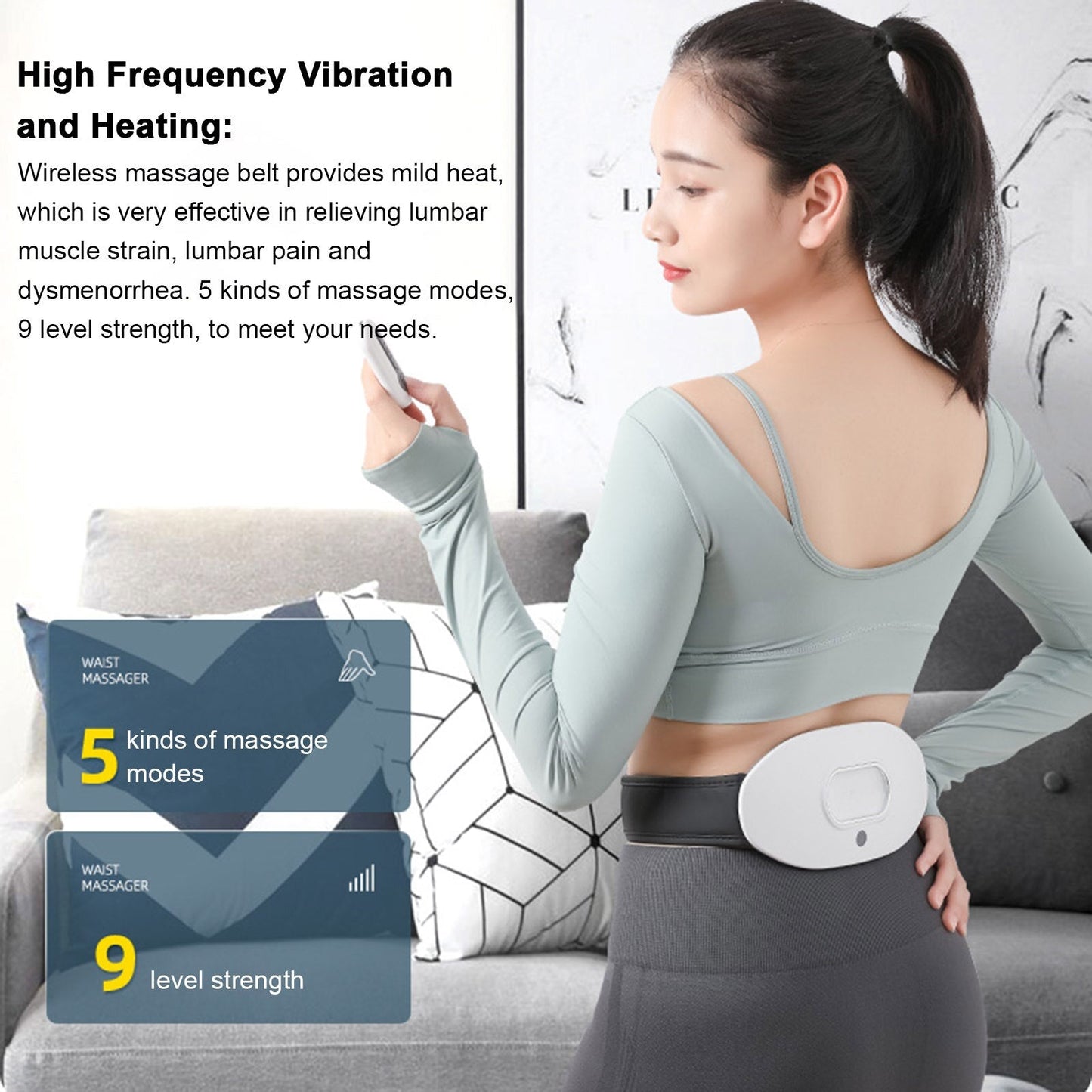 EMS Waist Massager Heating Pad for Back Pain Heat Belly Wrap Belt with 5 Modes Auto Shut Off for Lumbar Abdominal Leg Cramps