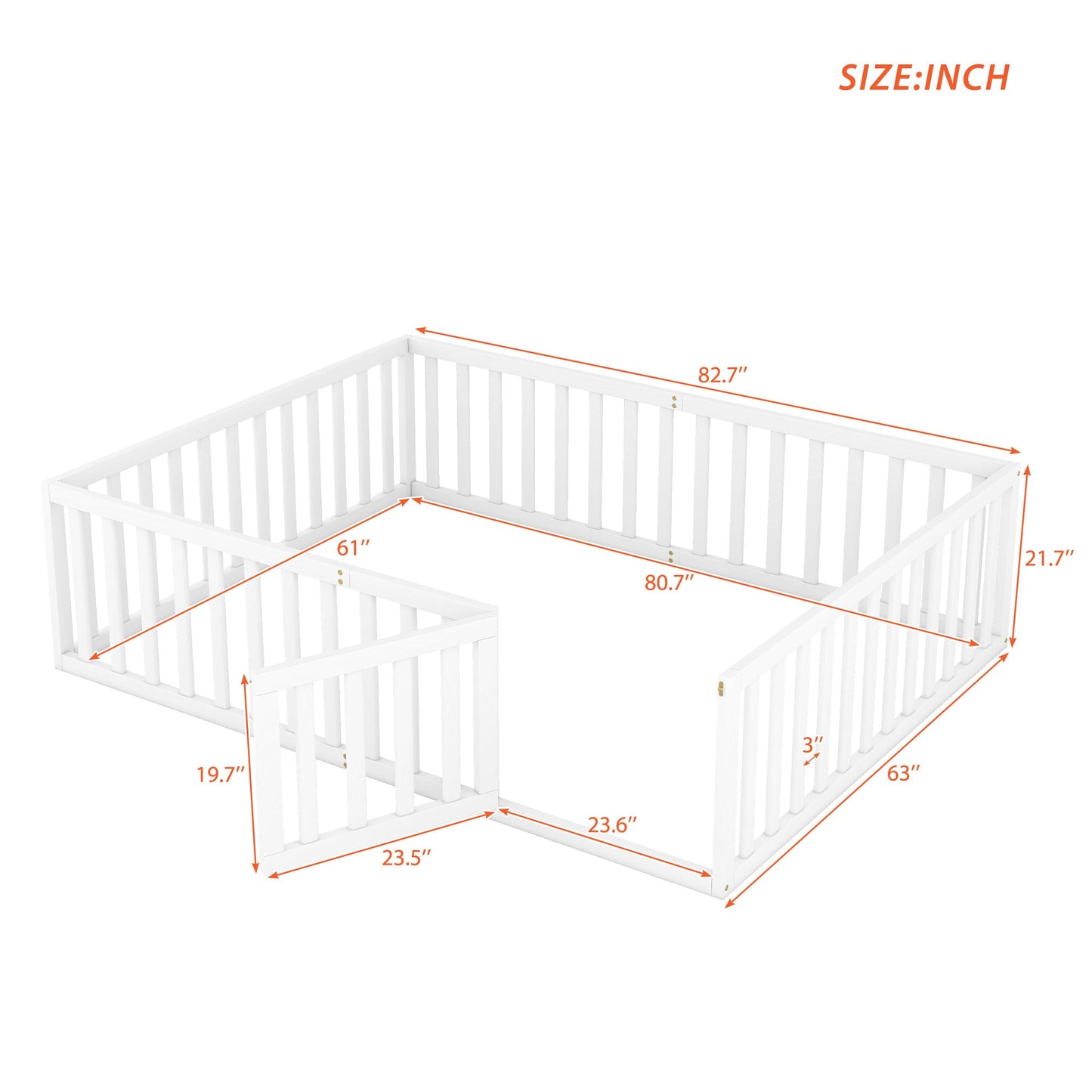 Queen Size Wood Floor Bed Frame with Fence and Door White(OLD SKU:WF289663AAK)