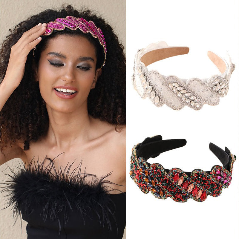 Fashionable Mizhu Water Diamond Baroque Hair Hoop