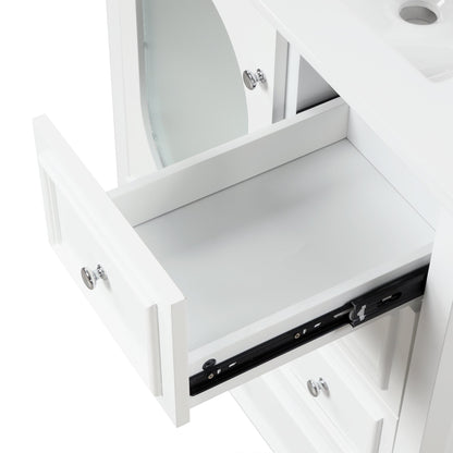 30" Bathroom Vanity with Sink, Bathroom Vanity Cabinet with Three Drawers and Door, Solid Wood and MDF, White
