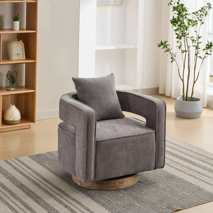 29.1"W Swivel Accent Open Back Chair Modern Comfy Sofa Chair With Weathered Base (Charcoal,Linen Blend)