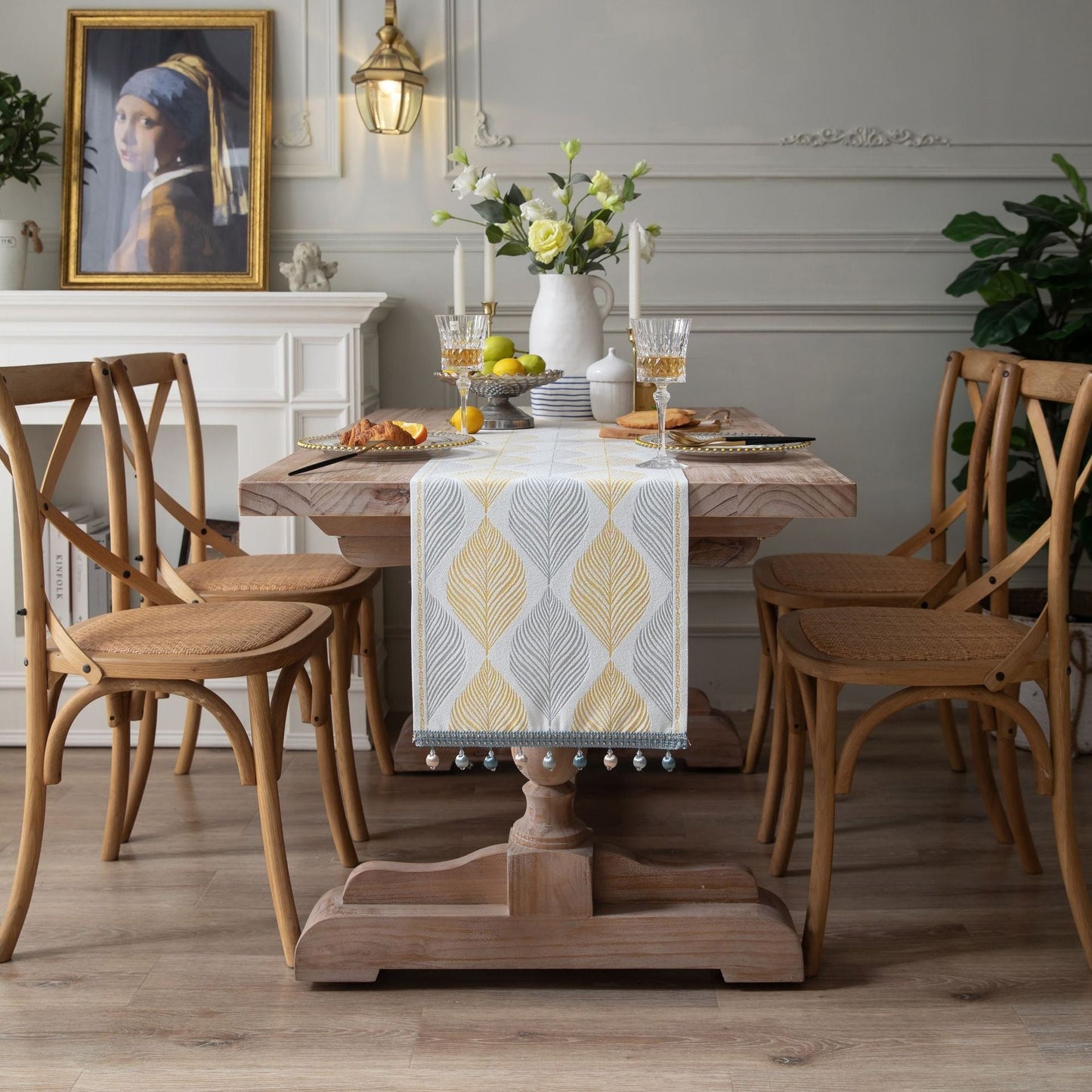 Jacquard table flag small fish green contrasting color dining table fabric holiday coffee table bed flag TV cabinet