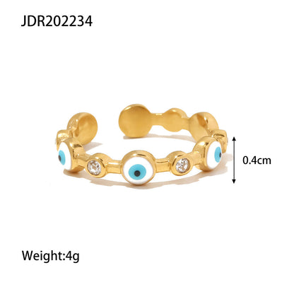 18K gold-plated stainless steel devil eye open ring Fashionable and versatile titanium steel ring for women