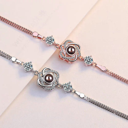 Customized color photo projection s925 pure silver six pointed star bracelet with 100 languages for birthday commemoration