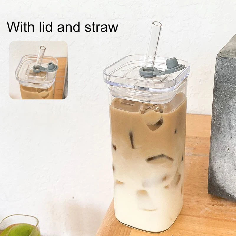 Shaped glass water cup with lid transparent and simple flat bottom heated cup