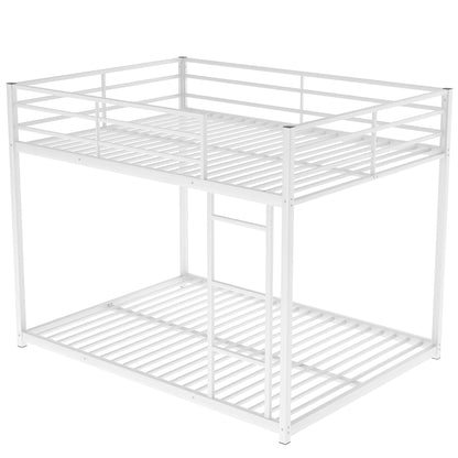 Full over Full Metal Bunk Bed, Low Bunk Bed with Ladder White