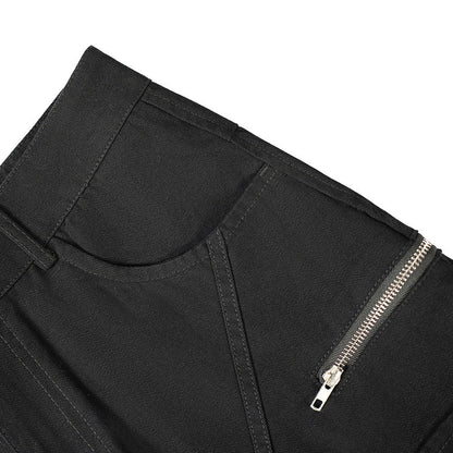 High Street Style Multi-Pocket Workwear Flared Trousers with Belt Design for Men
