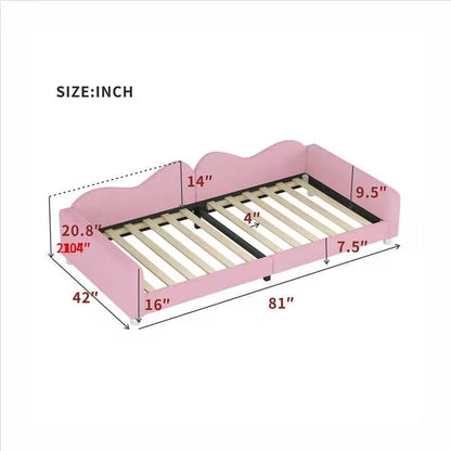 Twin size Upholstered Daybed, Sherpa Fabric Sofabed with Cloud-Shaped Backrest, No Box-spring Needed, Pink