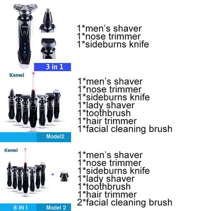 Kemei 7 in 1 Men's 3D Electric Shaver 3 in 1 Beard Trimmer Rechargeable Razor for Men Shaving