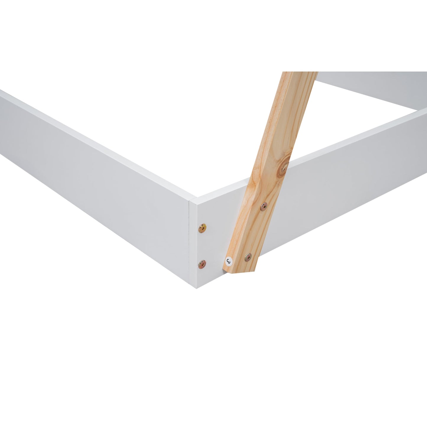 Twin Size Tent Floor Bed with Triangle Structure  White+Natural