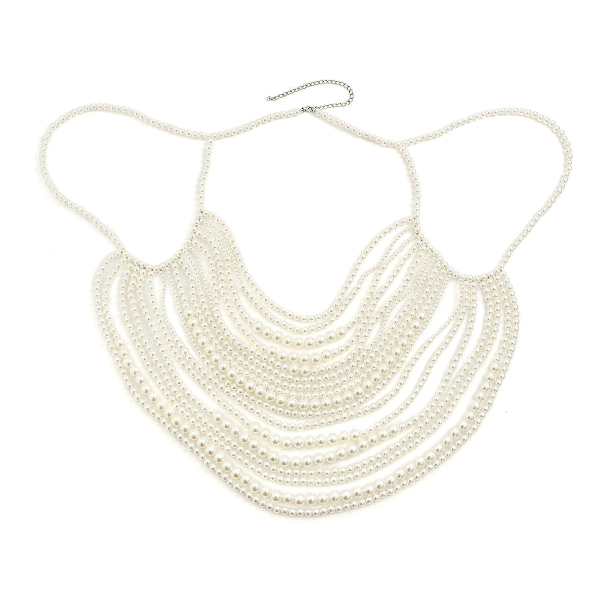 Multi layer imitation pearl black chain woven pearl layered body chain