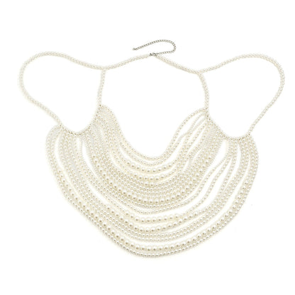 Multi layer imitation pearl black chain woven pearl layered body chain