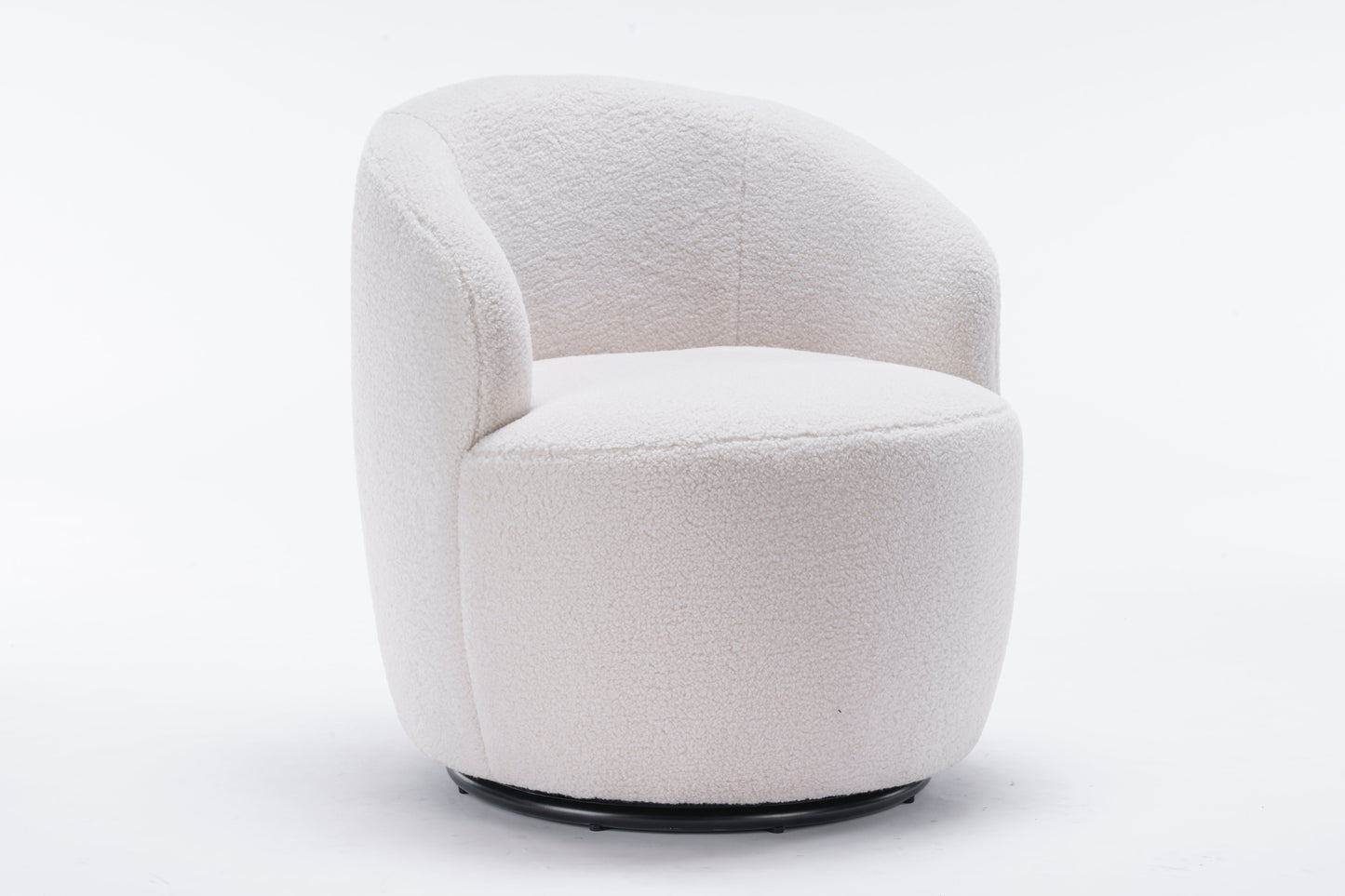 Teddy Fabric Swivel Accent Armchair Barrel Chair With Black Powder Coating Metal Ring Ivory White