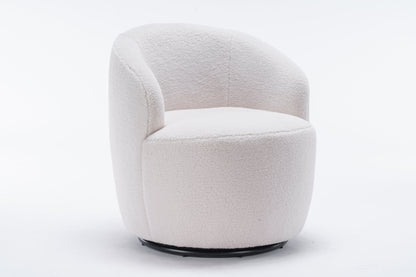 Teddy Fabric Swivel Accent Armchair Barrel Chair With Black Powder Coating Metal Ring Ivory White