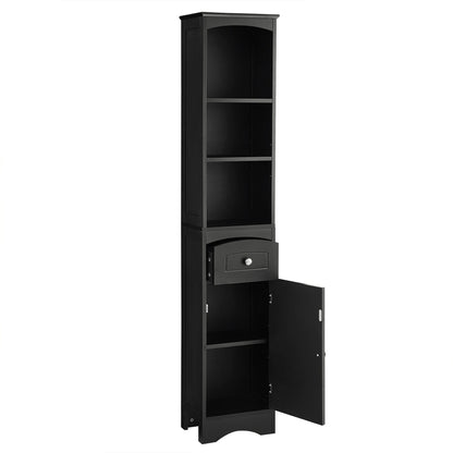 Tall Bathroom Cabinet, Freestanding Storage Cabinet with Drawer, MDF Board, Adjustable Shelf, Black