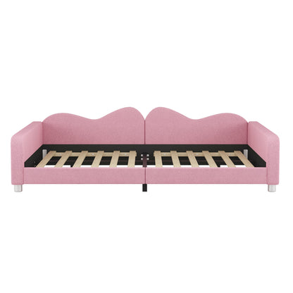 Full size Upholstered Daybed, Sherpa Fabric Sofabed with Cloud-Shaped Backrest, No Box-spring Needed, Pink