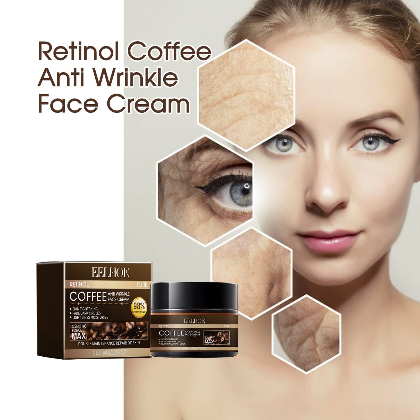Retinol Coffee Anti Wrinkle Face Cream, Repair Damaged Skin Reduce The Wrinkle Defects Soft Cream