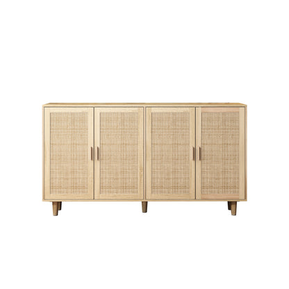 62.20"Elegant and Functional 4-Door Rattan Decorative Storage Cabinet,for Bedroom,Living Room,Office,Easy Assembl