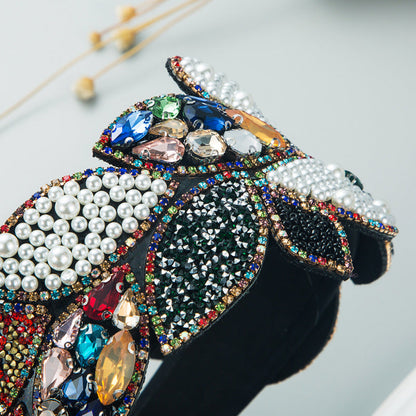 Headband Fashion Ball Rhinestone Pearl Leaf-Shaped Baroque Headband Exaggerated Wide-Brimmed Hair Accessories