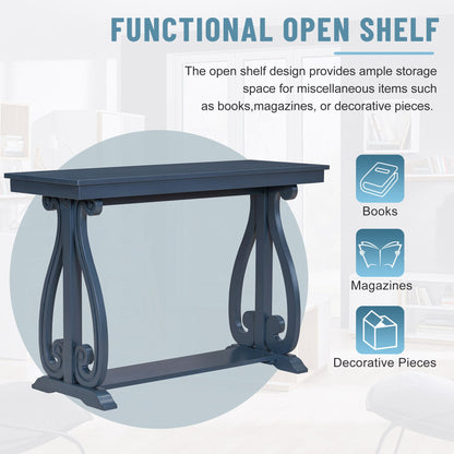 48-Inch Rustic Vintage Console Table --- Farmhouse Style Entryway Table with Open Shelf and Sturdy Construction (Navy)