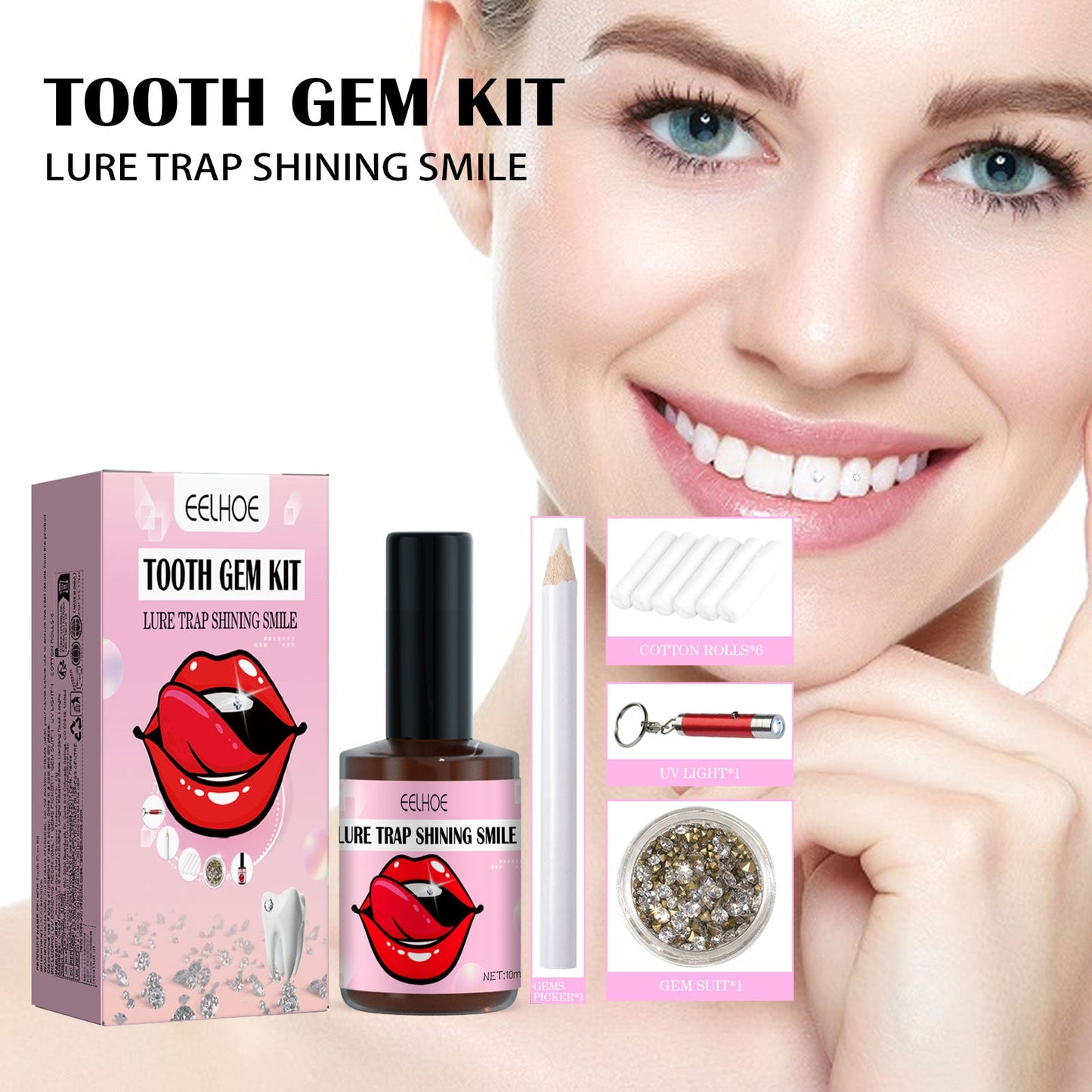 Teeth Gem Set, White Teeth Easy To Remove And Install Beautiful And Solid Gem Set