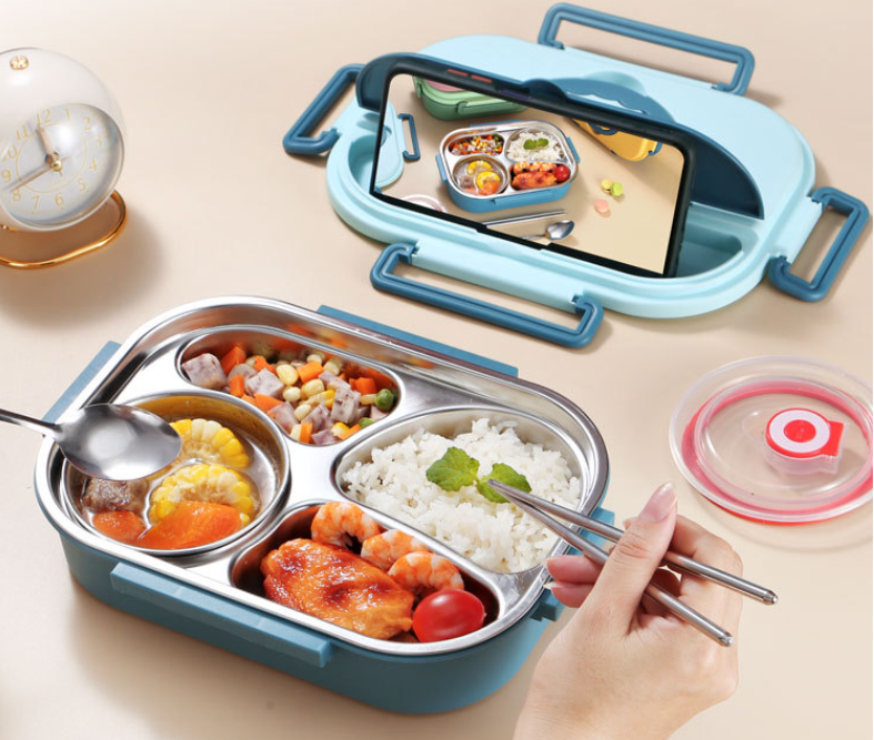Stylish, simple, portable, large capacity 304 stainless steel two-compartment lunch box with bowl lunch box