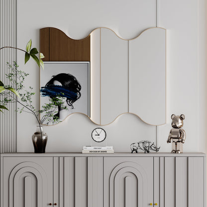 Wall Mirror 30x35 Inch Black Rectangular Mirror with 2 Wavy Sides Metal Framed Mirror Vanity Mirror Dressing Mirror