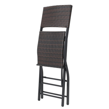 Outdoor Wicker Barstools Faux Rattan Patio Bar Stool Foldable Chair, 2-Pcs Set, Multibrown
