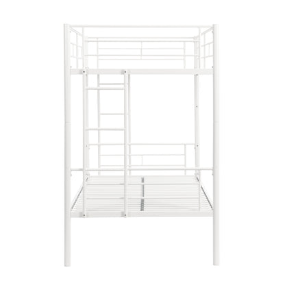 Twin metal bunk beds, metal structure bed frame with safety guardrails and 2 ladders, convertible bunk beds, white