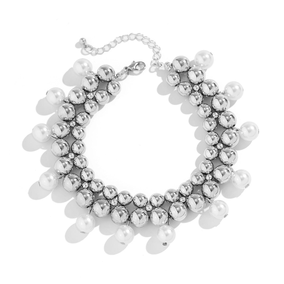 Vacation style beach imitation pearl ankle chain women's simple double-layer CCB round bead bead Anklet foot decoration
