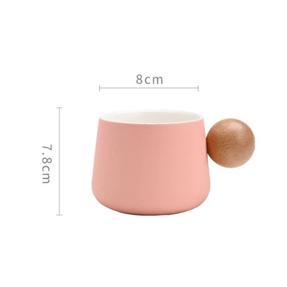Ceramic Coffee Cup and Saucer Set Espresso Cups Light Luxury Wooden Handle Afternoon Tea Mug Female Original Mugs Couple Gifts