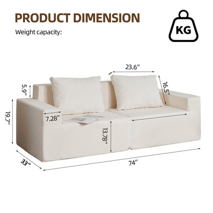 No Installation&Convertible Living room foam sofa chair Loveseat Twin Size with Armrests Removable and Machine Washable Cover