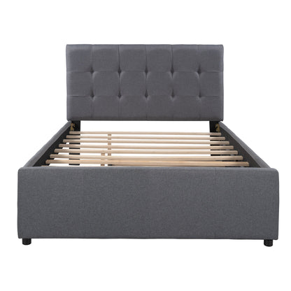 Linen Upholstered Platform Bed With Headboard and Trundle Full