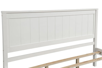 Platform Bed Frame with Headboard, Wood Slat Support, No Box Spring Needed  Queen  White