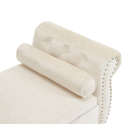 Velvet Multifunctional Storage Rectangular ottoman bench with 1 Pillow, Beige